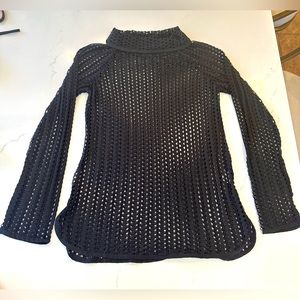 Comme Long Sleeve Sweater Black Sexy Size Medium Open Weave Knit